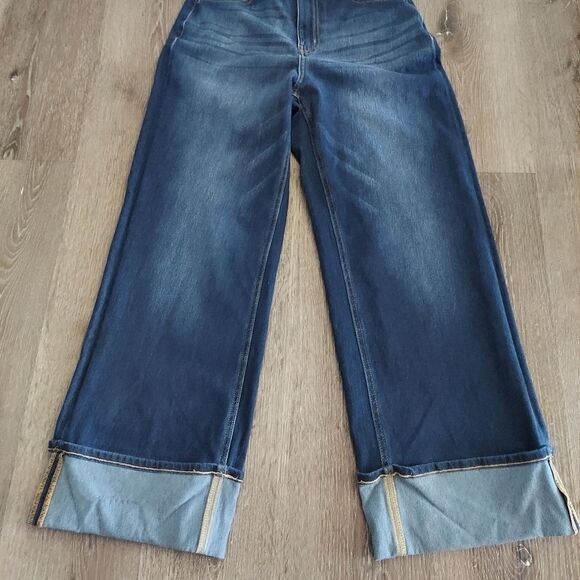 Halara Flex High Waisted Multiple Pockets Rolled Hem Wide Leg Jeans Small Tall - Picture 3 of 9